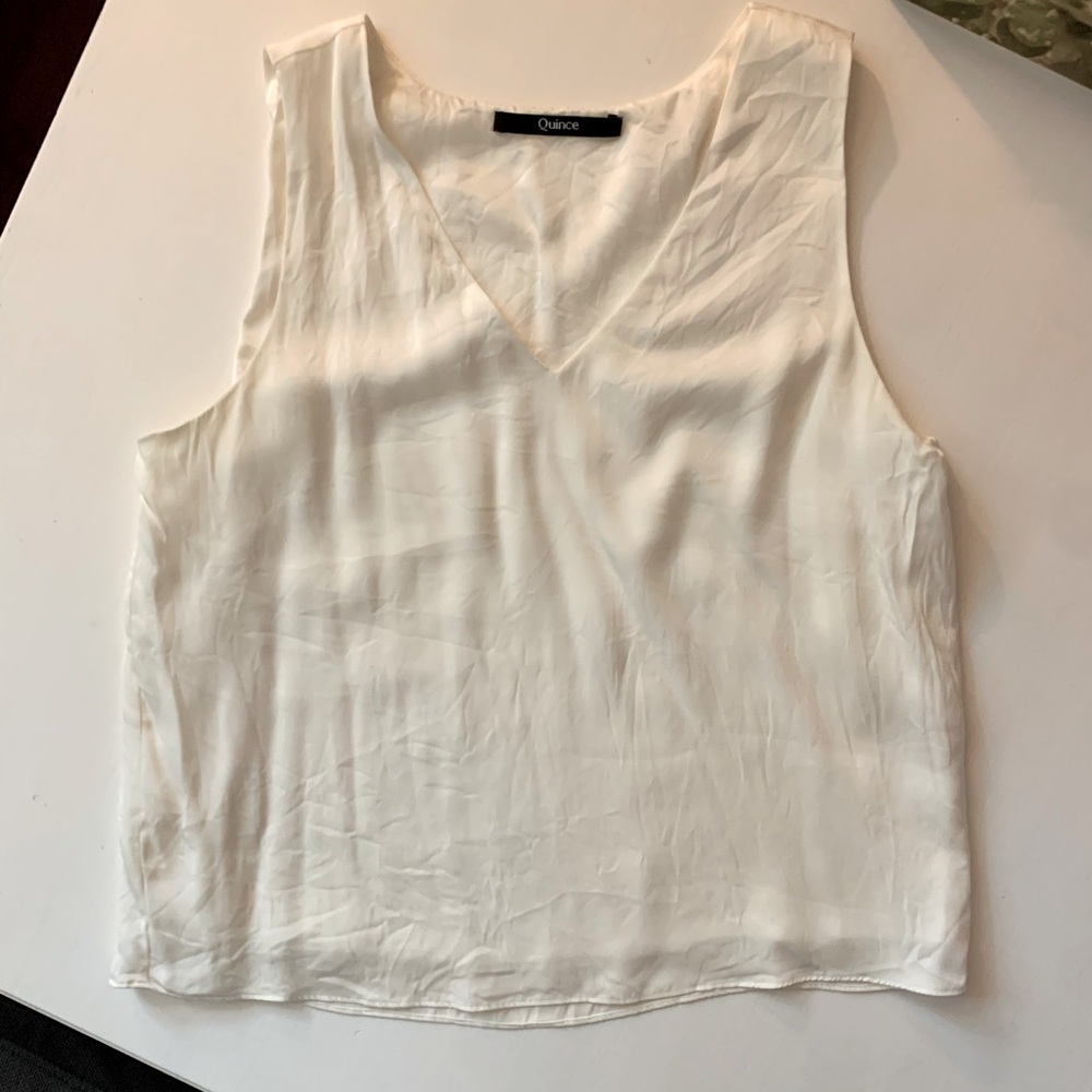 NWOT white / cream Quince washable stretch silk v neck tank, size S